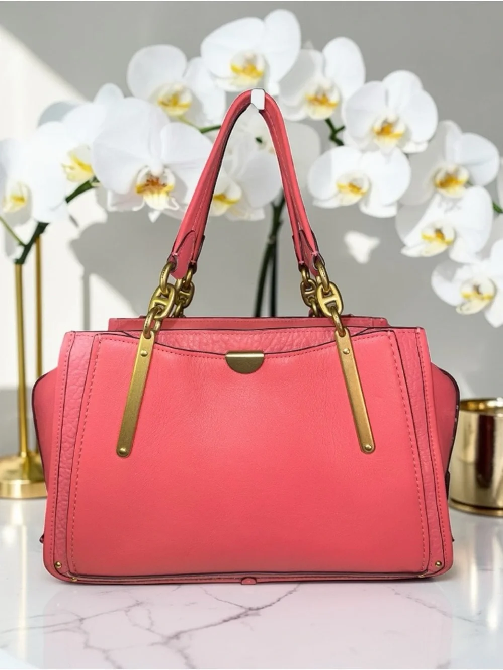 💕 Coach Dreamer 27 Orchid Pink Leather Satchel Crossbody Gold Hardware ✨ - Picture 6 of 15